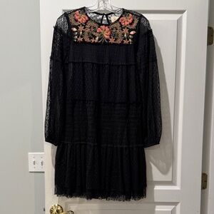 Maeve Black Dress with Floral Embroidery, size XS